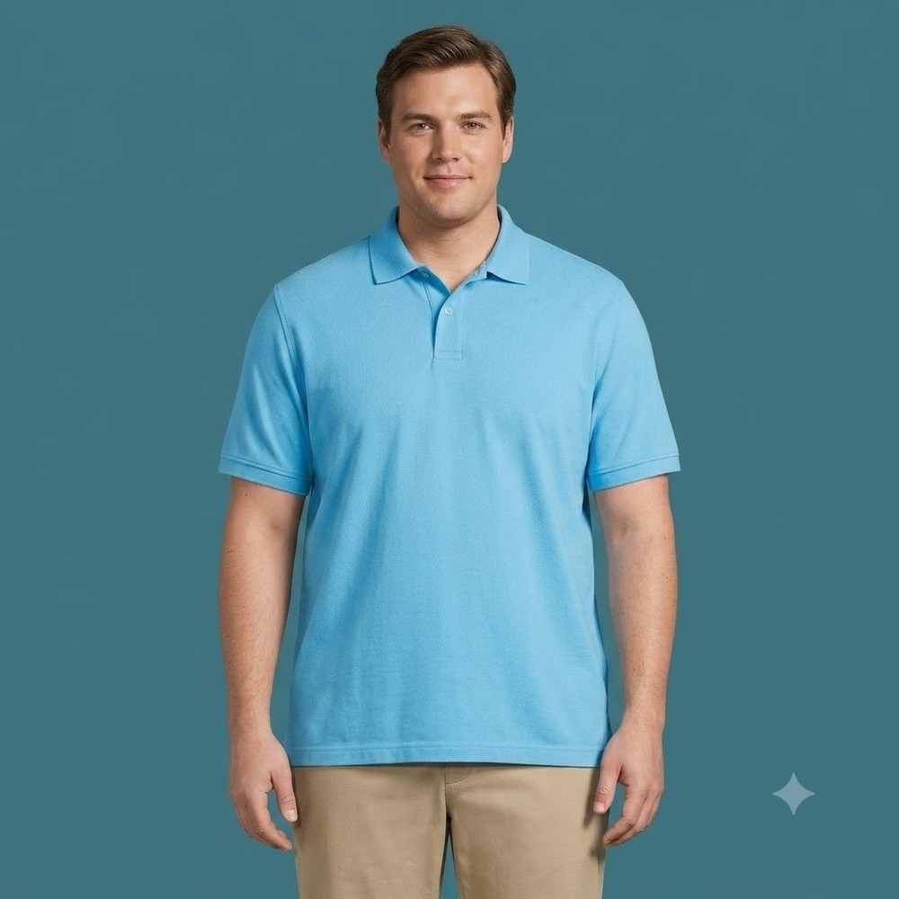 Lands' End Polo Shirt Mens XL Blue Short Sleeve Traditional Fit Cotton Pique